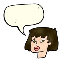 cartoon pretty female face with speech bubble N43