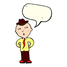 cartoon man wearing hat with speech bubble N5