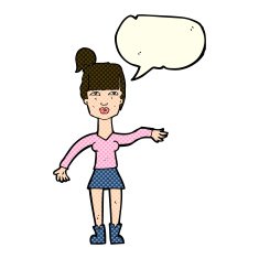 cartoon woman making dismissive gesture with speech bubble N7