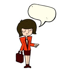 cartoon businesswoman pointing with speech bubble N5