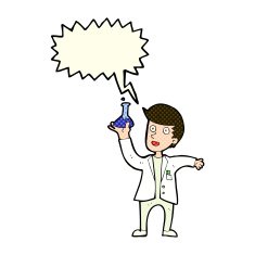 cartoon happy scientist with speech bubble N5