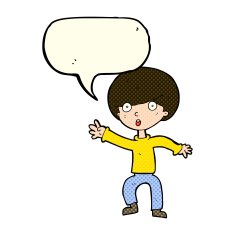 cartoon panicking boy with speech bubble N5