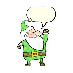 cartoon santa claus punching air with speech bubble N9