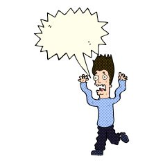 cartoon terrified man with speech bubble N93