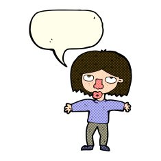 cartoon girl looking upwards with speech bubble N5