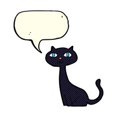 cartoon black cat with speech bubble N16