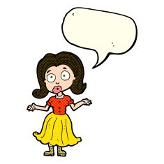 cartoon confused girl with speech bubble N5