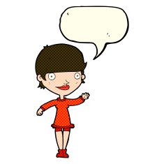 cartoon waving woman with speech bubble N68