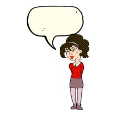 cartoon pretty girl tilting head with speech bubble N4
