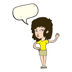 cartoon pretty woman waving with speech bubble N41