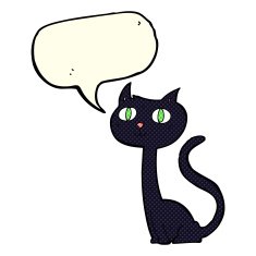 cartoon black cat with speech bubble N17