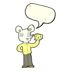 cartoon mouse holding cheese with speech bubble N5