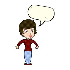 cartoon woman shrugging shoulders with speech bubble N210