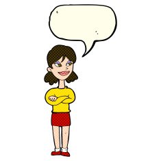 cartoon smug woman with speech bubble N9