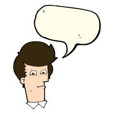 cartoon man narrowing eyes with speech bubble N19