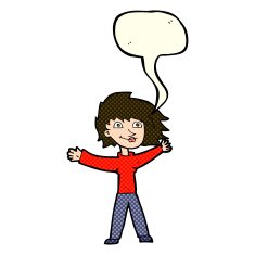 cartoon excited woman waving with speech bubble N5