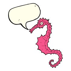 cartoon sea horse with speech bubble N10
