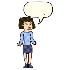 cartoon woman shrugging shoulders with speech bubble N212