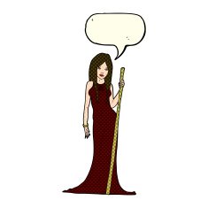 cartoon sorceress with speech bubble N4