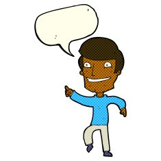 cartoon happy man pointing with speech bubble N28