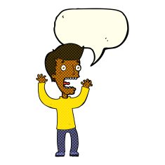 cartoon frightened man with speech bubble N34