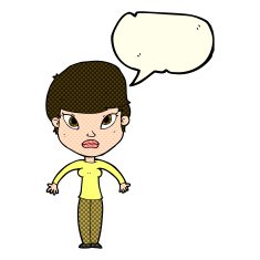 cartoon woman shrugging shoulders with speech bubble N213