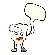 cartoon tooth looking smug with speech bubble N7
