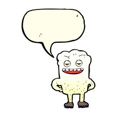 cartoon tooth looking smug with speech bubble N8