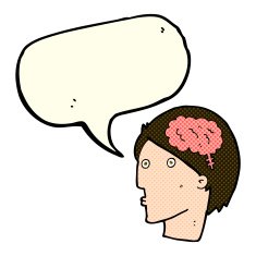 cartoon man with brain symbol speech bubble N9
