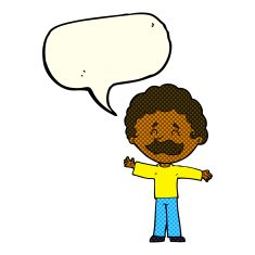 cartoon boy with mustache speech bubble N6