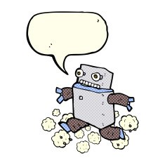 cartoon running robot with speech bubble N6