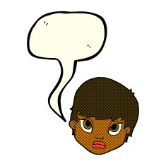 cartoon sulking woman with speech bubble N6