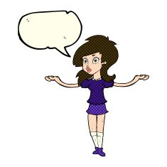 cartoon confused pretty girl with speech bubble N5