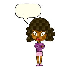 cartoon happy woman with folded arms speech bubble N11
