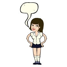 cartoon woman with hands on hips speech bubble N95