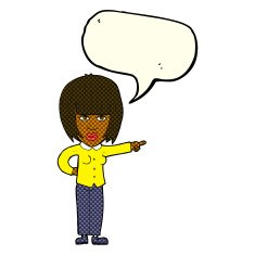 cartoon pointing annoyed woman with speech bubble N6