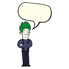 cartoon happy vampire man with speech bubble N13