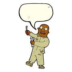 cartoon mechanic with speech bubble N6
