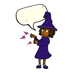 cartoon witch casting spell with speech bubble N11