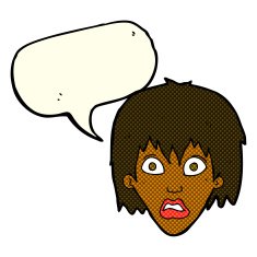 cartoon frightened woman with speech bubble N14