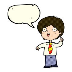 cartoon schoolboy answering question with speech bubble N5