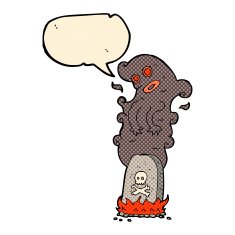 cartoon haunted grave with speech bubble N3