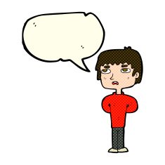 cartoon unhappy man with speech bubble N5