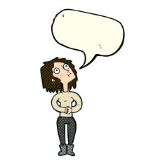 cartoon woman looking upwards with speech bubble N5