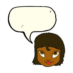 cartoon woman smiling with speech bubble N6