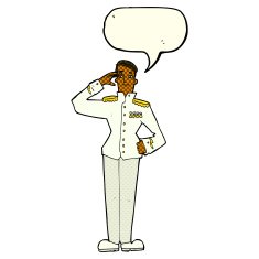 cartoon military man in dress uniform with speech bubble N5