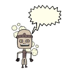 funny cartoon old robot with speech bubble N2