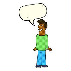cartoon man shrugging shoulders with speech bubble N20