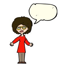 cartoon woman wearing glasses with speech bubble N9