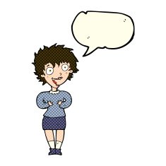 cartoon excited woman with speech bubble N60